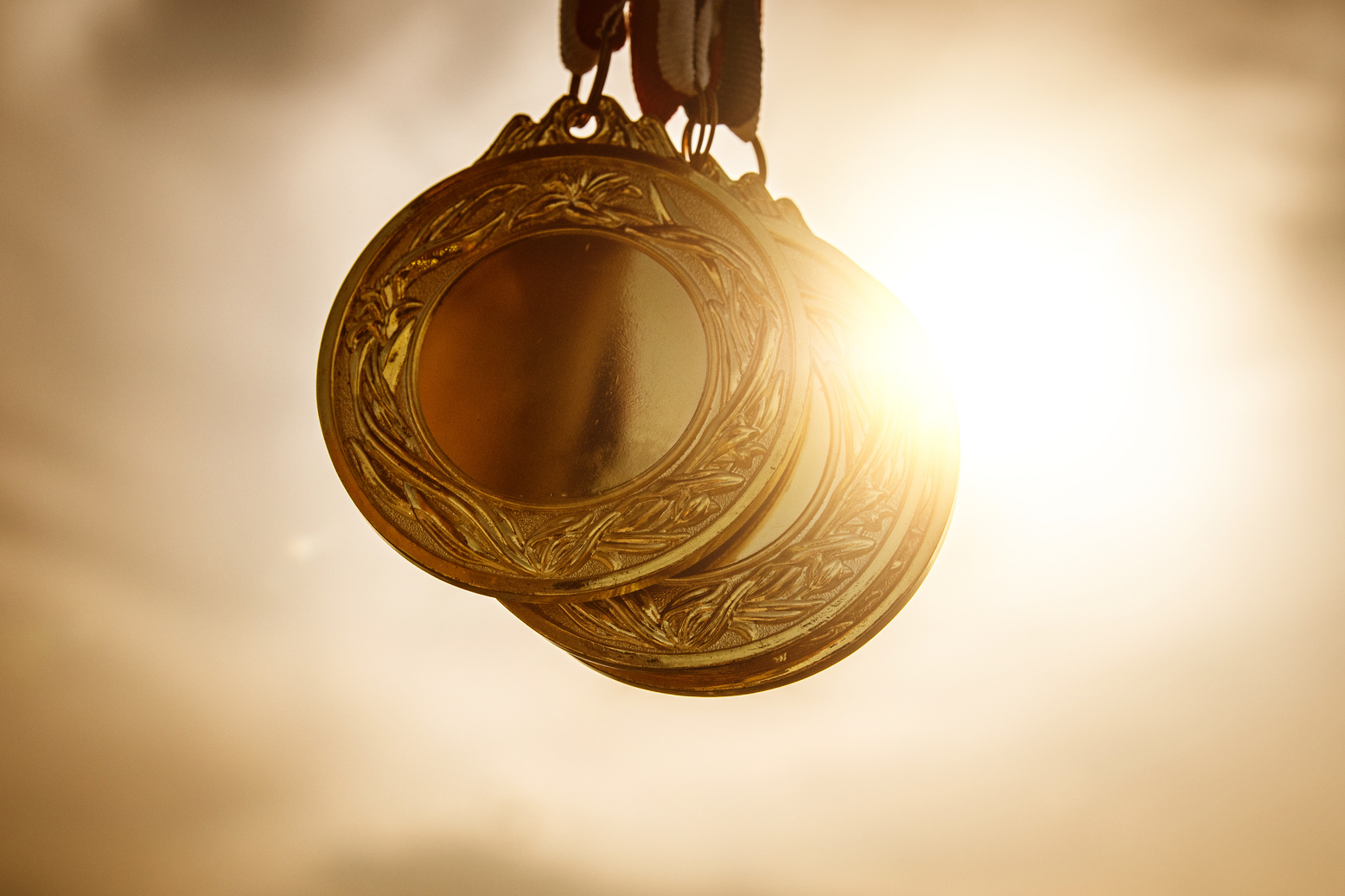 Championship medals with sunlight